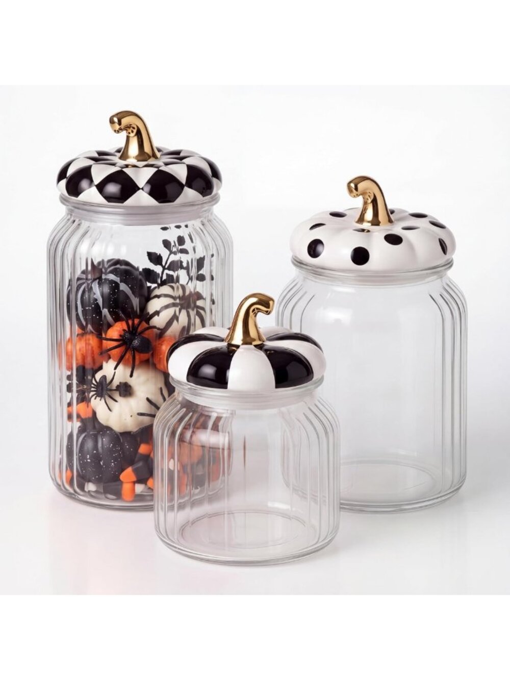 3-Piece Halloween Glass Jar Set with Pumpkin Lid - Airtight Candy Storage